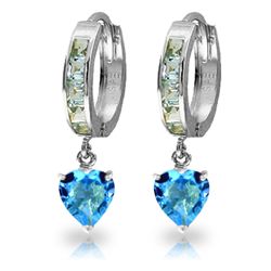 14K White Gold 3.25ct Heart & .85ct Blue Topaz Hoop Earring