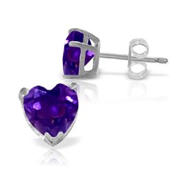 14k WHITE GOLD 3.25ct Amethyst Heart Stud Earrings