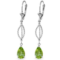 14k White Gold 3.0ct Peridot Leverback Earrings