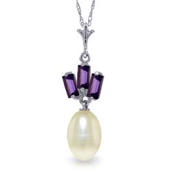 14k Yellow Gold Pearl & 0.68ct Amethyst Necklace