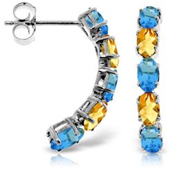 14k Solid Gold Blue Topaz & Citrine Earrings