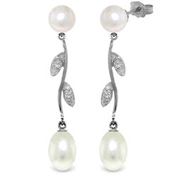 14k WG 2.0ct 8.0ct Pearl & .02ct Diamond Dangle Earrings