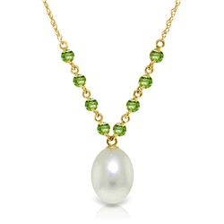 14k Yellow Gold Peridots & Pearl Necklace