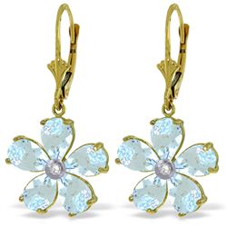 14k Solid Gold 4.40ct Aquamarine & Diamond Earrings