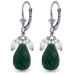 14K White Gold 17.6ct Emerald & White Topaz Earring
