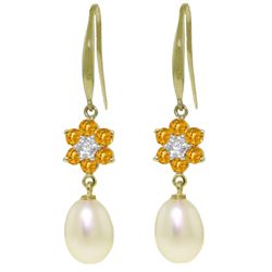 14k YG Garnet, Pearl & Diamond Earrings