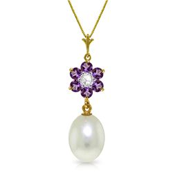 14k exquisite Amethyst, Pearl and Diamond Necklace