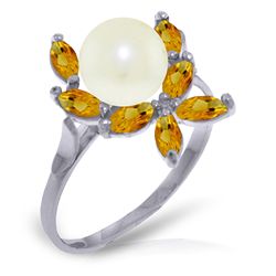14K White Gold 2.0ct Pearl & .65ct Citrine Ring