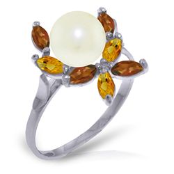 14K White Gold 2.0ct Pearl w/ Citrine & Garnet Ring