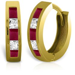14k Solid Gold Ruby & White Topaz Earrings