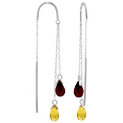 14k Gold Citrine and Garnet Threaded Earrings