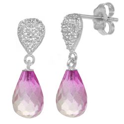 Pink Topaz with Diamond Drop Earrings in 14k White Gold