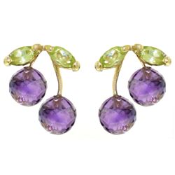 14k Gold Amethyst with Peridot Petite Earrings