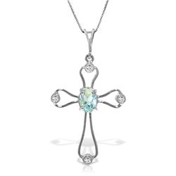 14K White Gold .45ct Aquamarine & Diamond Necklace