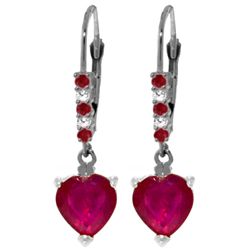 14k White Gold Ruby & Diamond Heart Earrings