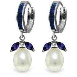 14K White Gold 8.0ct Pearl & Sapphires Hoop Earring