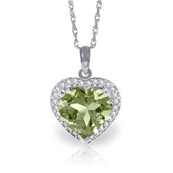 14k Solid Gold Green Amethyst & Diamond Necklace