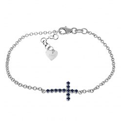 14K White Gold .30ct Round Sapphire Cross Bracelet