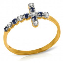 14K YG .09ct DIAMONDS & .15ct SAPPHIRES CROSS RING