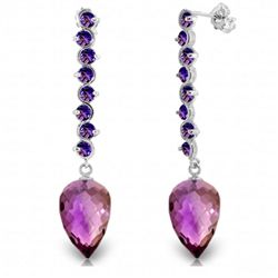 22.1ct 14k White Gold Drop Briolette Amethyst Earrings