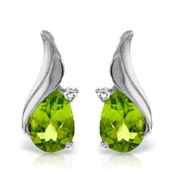14K WG DIAMOND & 4.20ct PEAR PERIDOT STUD EARRING
