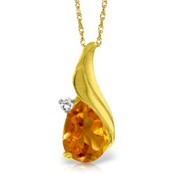 14k Gold Teardrop Citrine Necklace with Diamond