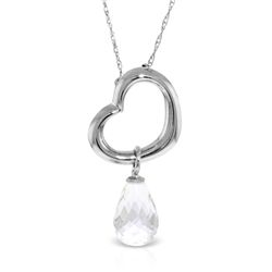 14K White Gold 2.25ct White Topaz Dangle Heart Necklace