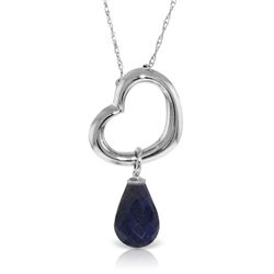 14K White Gold 3.30ct Sapphire Dangle Heart Necklace