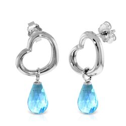 14K White Gold 4.50ct Blue Topaz Dangle Heart Earring