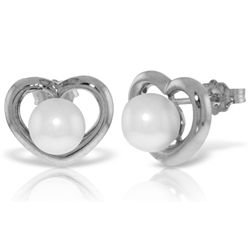 14K White Gold 4.00ct Round Pearl Heart Earring