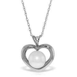 14K White Gold 2.00ct Round Pearl Heart Necklace