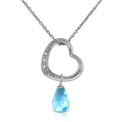 14K White Gold 2.25ct Blue Topaz & Diamond Heart Necklace