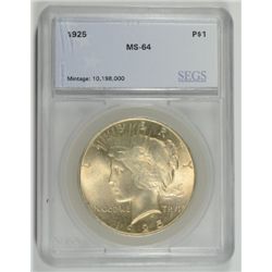 1925 PEACE DOLLAR SEGS MS64