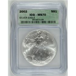 2002 SILVER AMERICAN EAGLE ICG MS70