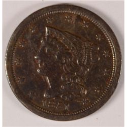 1851 HALF CENT F/VF (DAMAGED)