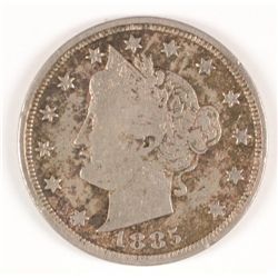 1885 LIBERTY "V" NICKEL, F/VF A RARE KEY DATE COIN!