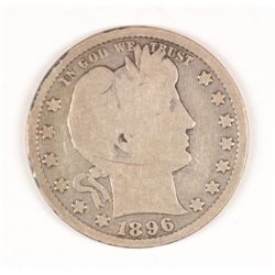 1896-S BARBER QUARTER, SOLID RIM GOOD+, KEY DATE!