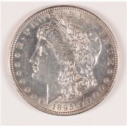 1895-S MORGAN SILVER DOLLAR, AU-58, LOOKS UNC. NICE WHITE COIN, KEY DATE.