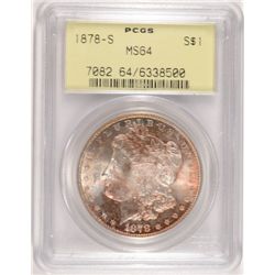 1878-S MORGAN SILVER DOLLAR, PCGS MS-64 GREEN LABEL, COLOR