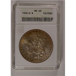 1902-O MORGAN SILVER DOLLAR, ANACS MS-63