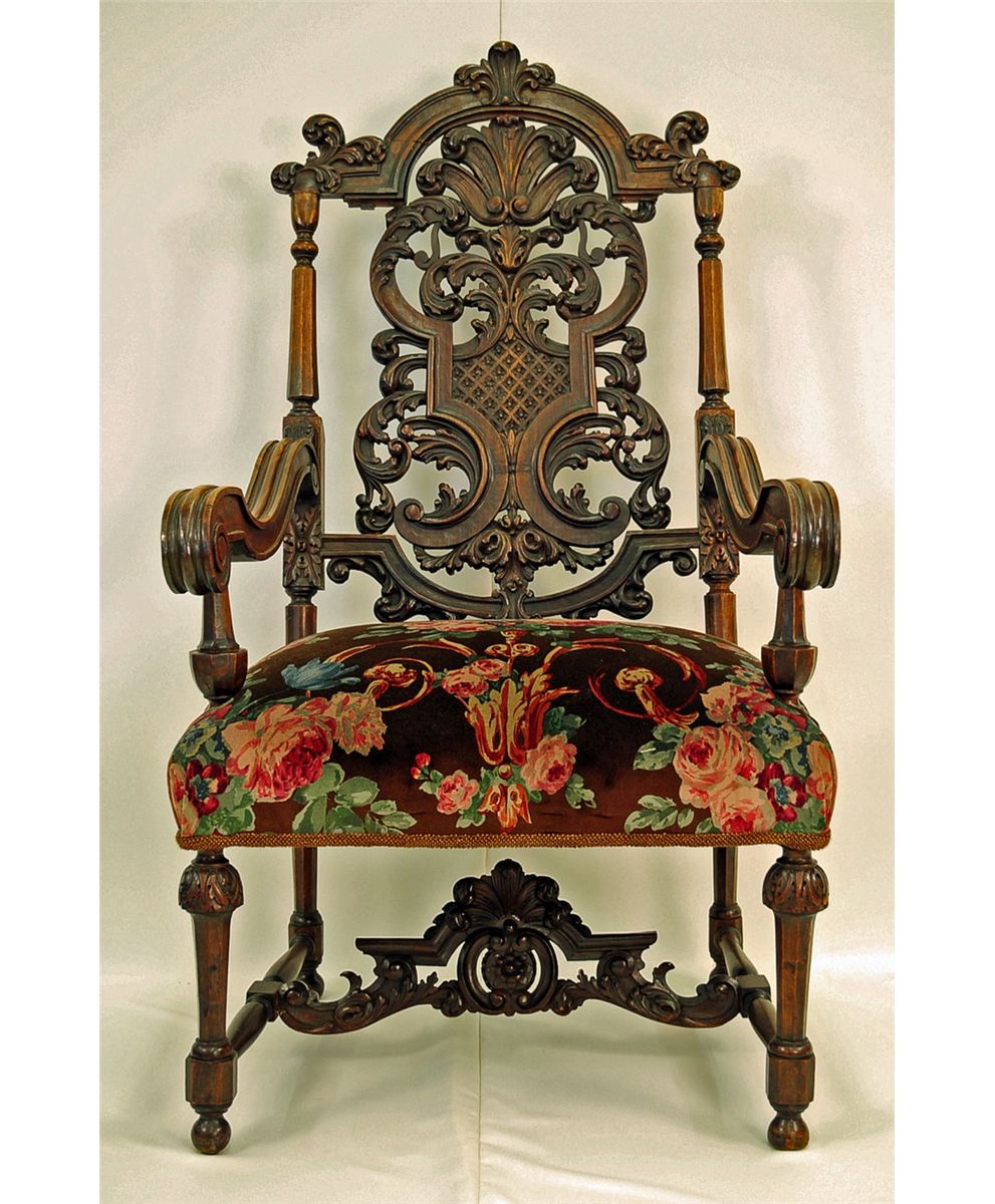 Antique JacobeanStyle Carved Fruitwood Armchair