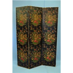 Three Panel Oriental Screen, with Figures in Scene