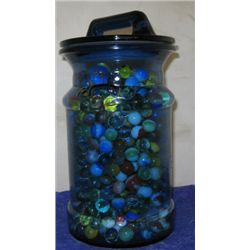 Blue Tint Bottles Full Of Vintage Marbles