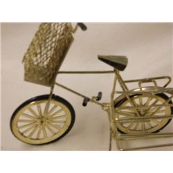 Gold Tone Metal Bike With  Front & Side Carrier