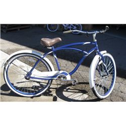 Men's Blue & White Huffy Beach Cruiser.