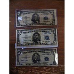 3-Five Dollar Silver Certificates