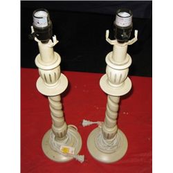 Pair of White 22"  Wooden Lamps, (NO SHADES).