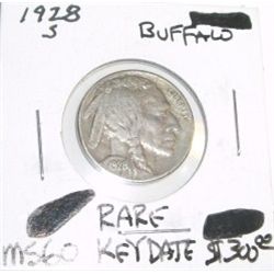 1928-S *RARE MS-60-KEY DATE* BUFFALO NICKEL RED BOOK VALUE IS $300.00+ *NICE EARLY MS-60 HIGH GRADE!