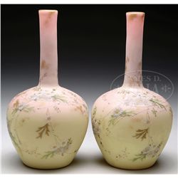 PAIR OF MT. WASHINGTON BURMESE VASES.