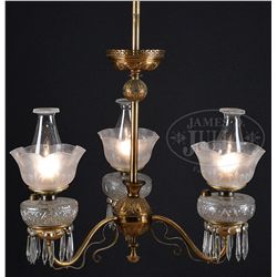 VICTORIAN BRASS KEROSENE CEILING FIXTURE.